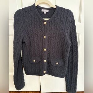 J. Crew Black Cable Knit Lady Cardigan with Gold Buttons